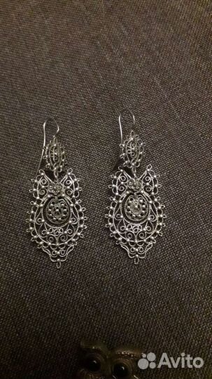 Серьги, брошь сова, серебро, 925