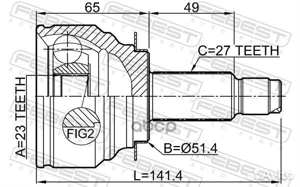 Шрус наружный 23x51.3x27 subaru impreza G12 200