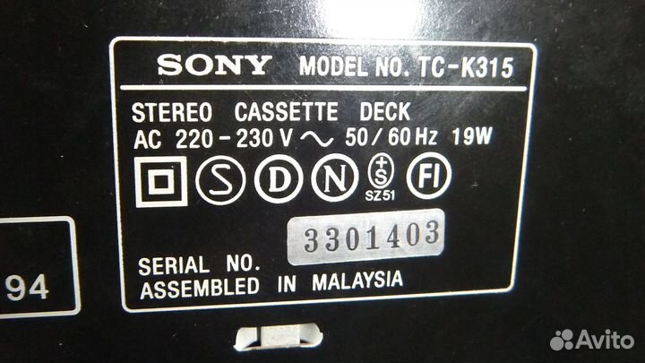 Кассетная дека sony тс-К 315 (1994)