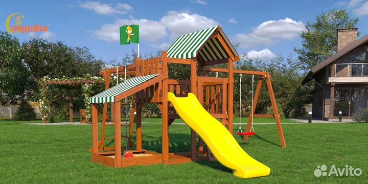 Детские площадки домики горка качели