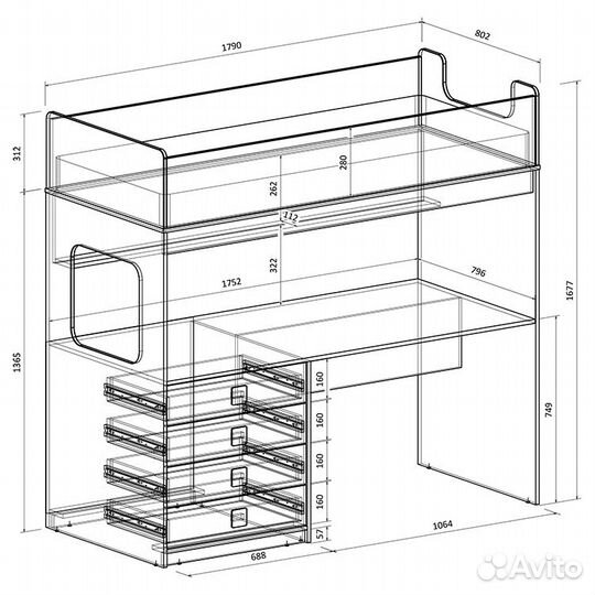 Кровать чердак LD-C605.3 + лесенка комод