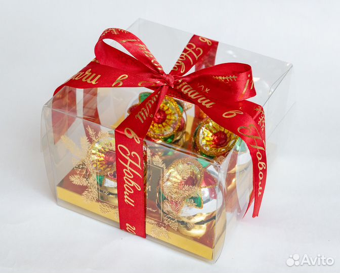 Подарочный набор 4 елочных шара стекло