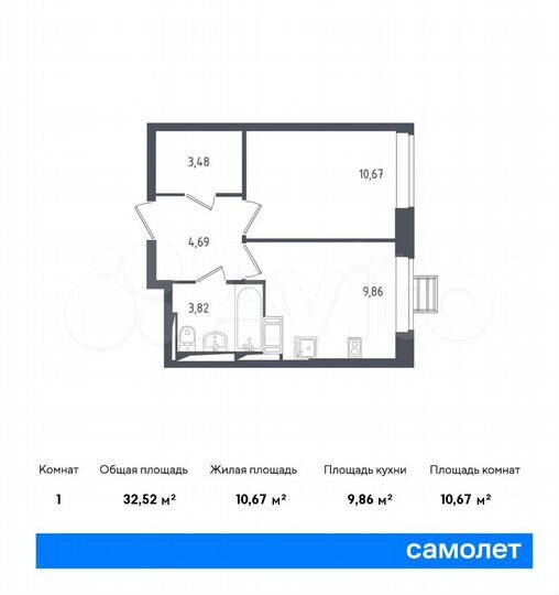 1-к. квартира, 32,5 м², 12/17 эт.