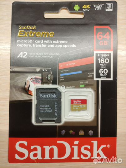 Карта памяти Sandisk Extreme MicroSD 64gb новая
