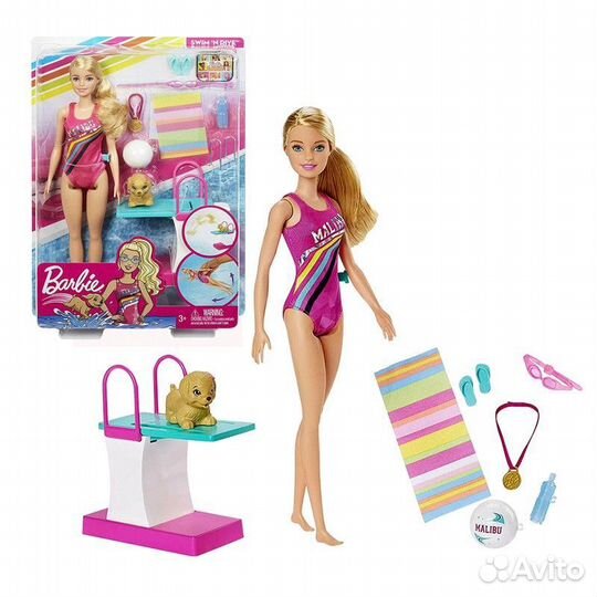 Барби Пловчиха с собакой Original Mattel GHK23