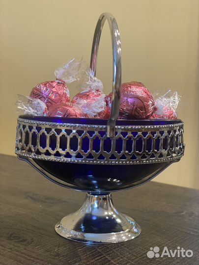 Редкая конфетница с цветным стеклом