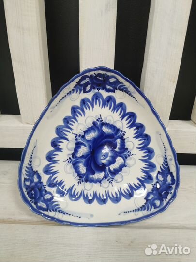 Блюдо капля гжель, фарфор 28*25 см