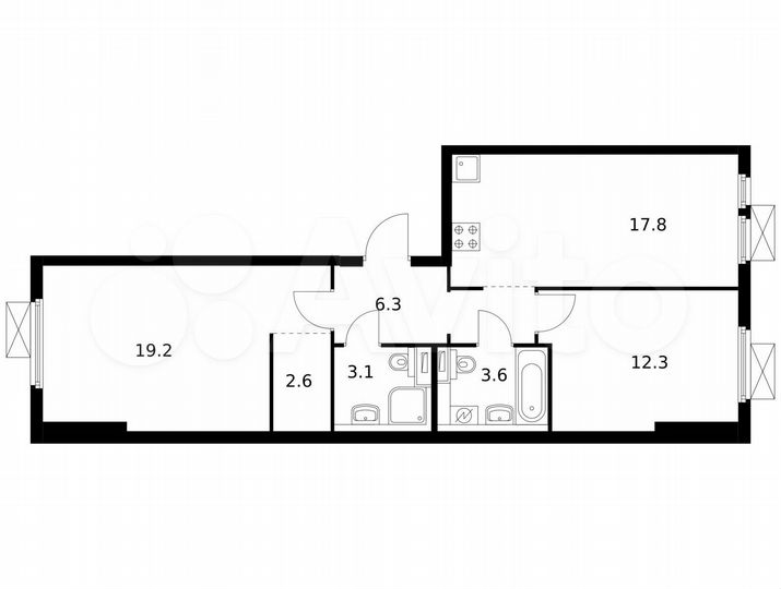 2-к. квартира, 64,9 м², 6/19 эт.