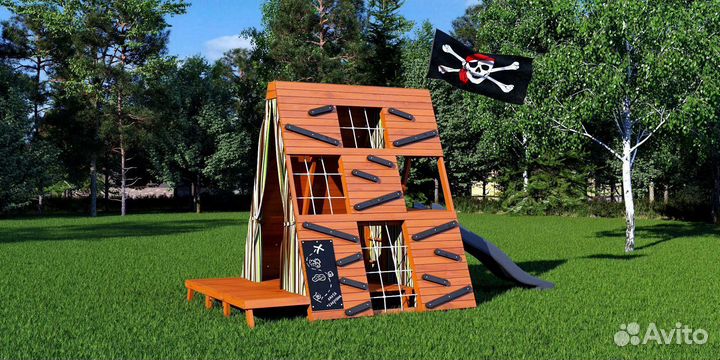 Детский уличный комплекс домик с горкой доставка