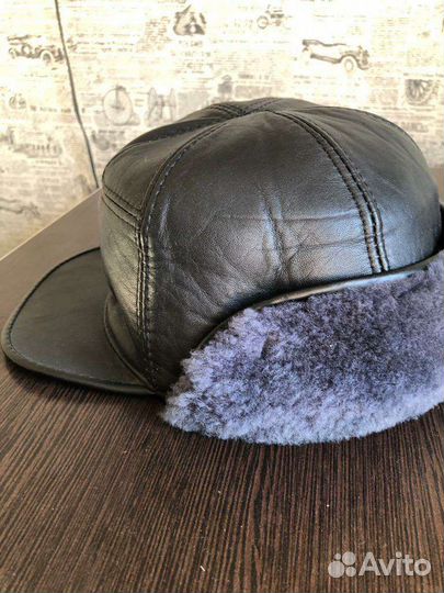 Мужская ржд шапка-ушанка кожа с мехом