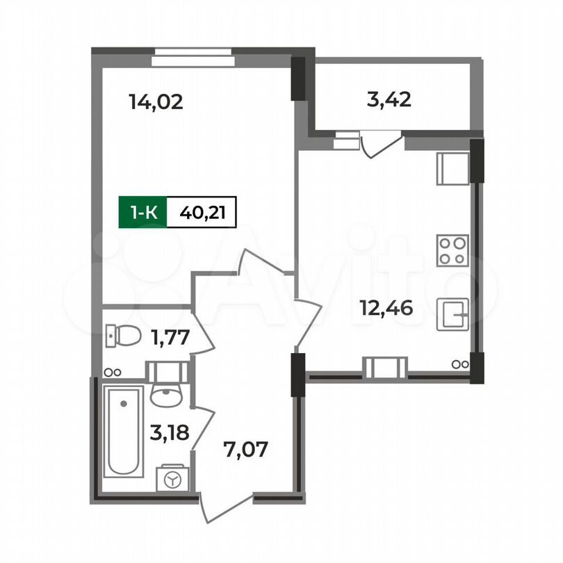 1-к. квартира, 40,2 м², 9/12 эт.