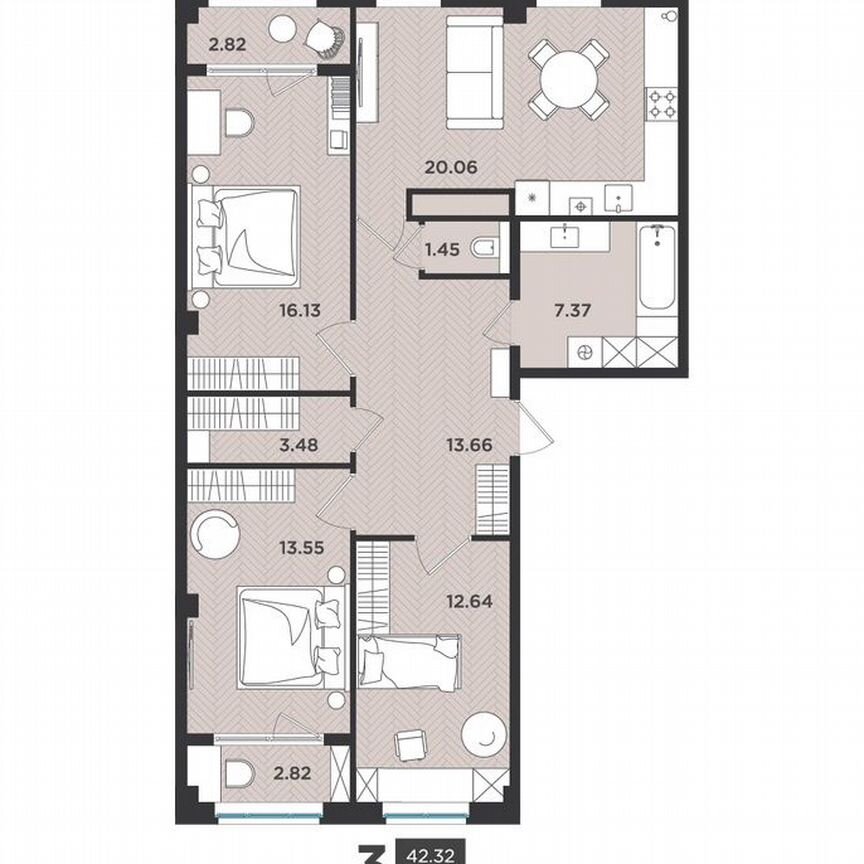 3-к. квартира, 94 м², 4/4 эт.