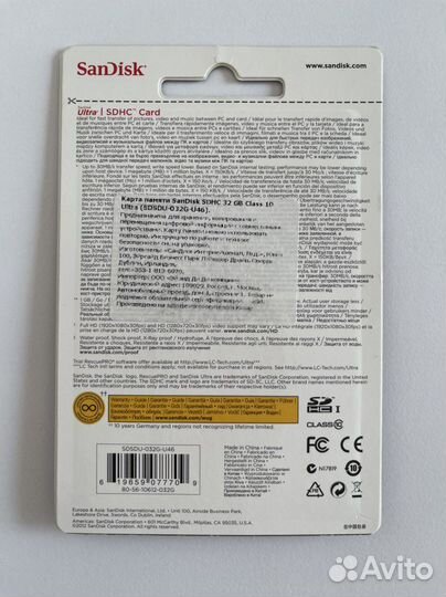 Карта памяти sdhc sandisk 32 гб class 10