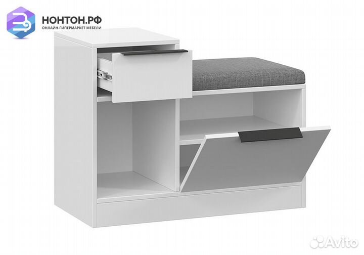 Тумба для обуви комбинированная Агата белая