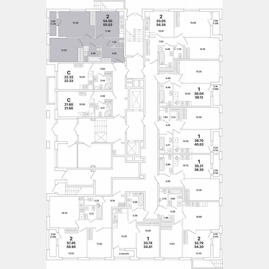 2-к. квартира, 55,8 м², 1/12 эт.