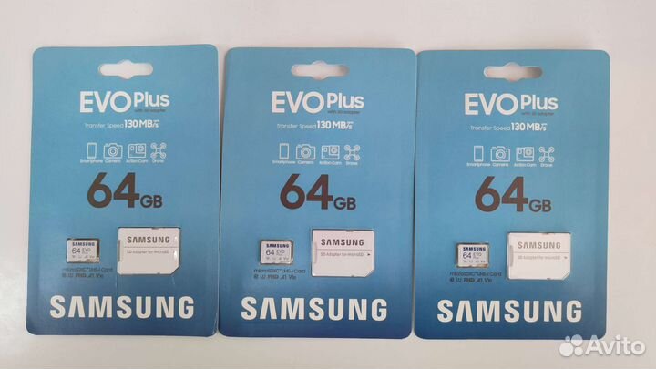 Карта памяти MicroSD Samsung Evo Plus 64 Gb