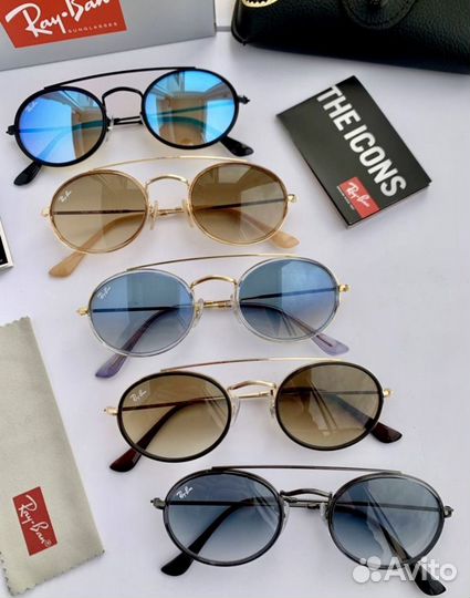 Очки ray ban oval double bridge голубые