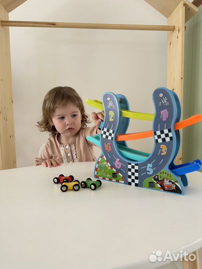 Автотрек с машинками деревянный