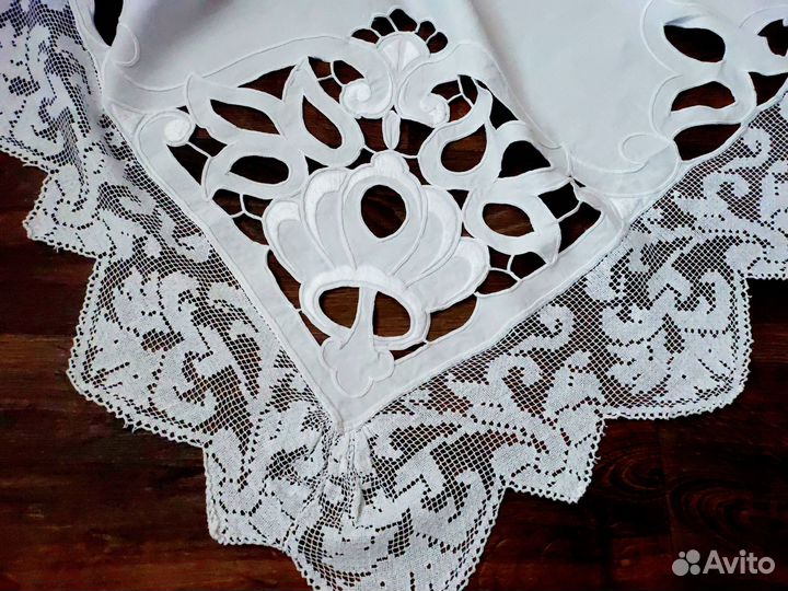 Скатерть старинная ручной работы ришелье и кружево