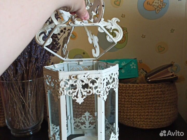 Подсвечник шеббишик белый винтаж состаренный