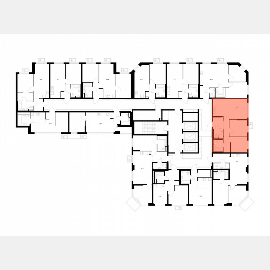 2-к. квартира, 55,4 м², 9/23 эт.