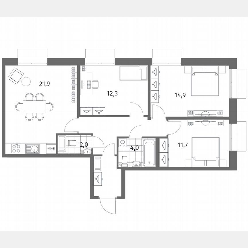 3-к. квартира, 77,9 м², 6/13 эт.