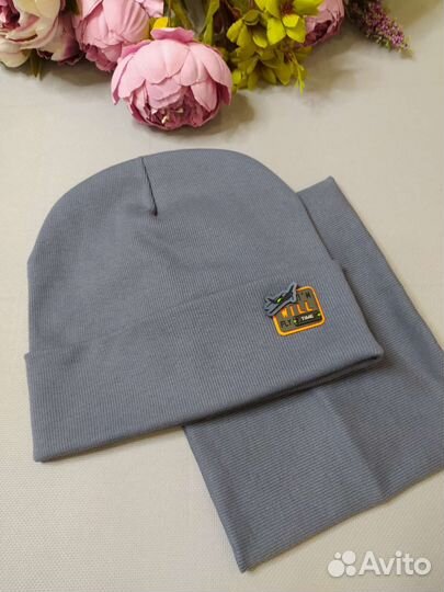 Комплект для мальчика шапка и снуд 5-12 лет