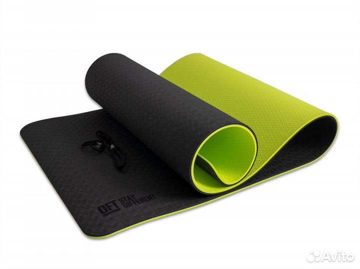Коврик для йоги 10 мм двухслойный TPE черно-зелены