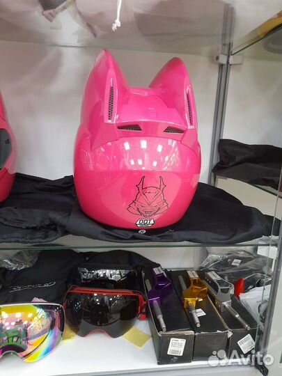 Мото шлем HNJ F-933 с ушками розовый DOT