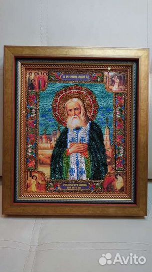 Икона. Вышивка. Бисер. Полудрагоценные камни