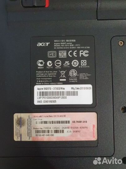 Ноутбук Acer apsire 5820 tg бу