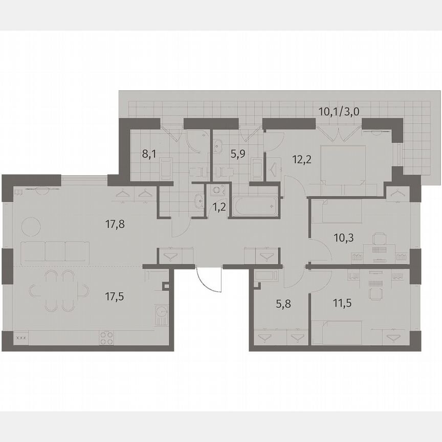 4-к. квартира, 104,3 м², 8/8 эт.