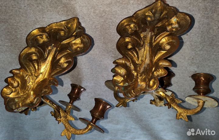 Два старинных подсвечника, медь с напылением