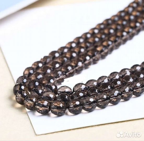Бусины из натур. граненого дым. кварца 9-10 мм