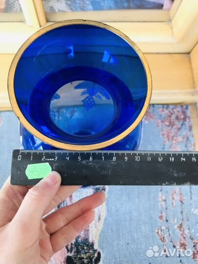 Ваза виноградная лоза синее стекло СССР