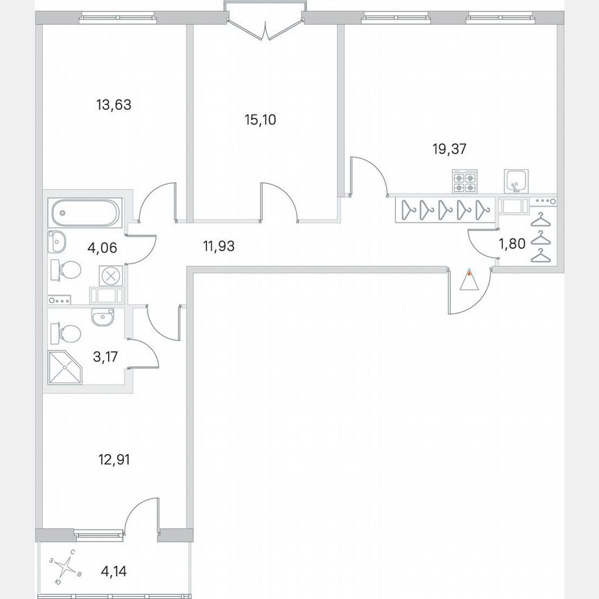 3-к. квартира, 84 м², 4/4 эт.