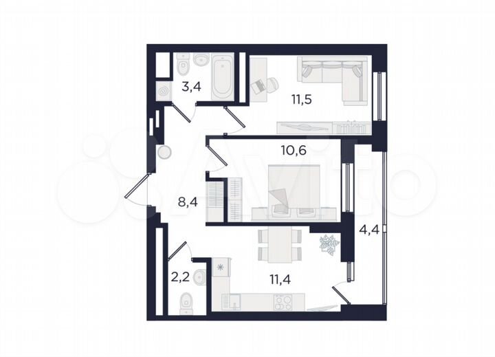 2-к. квартира, 53 м², 20/29 эт.