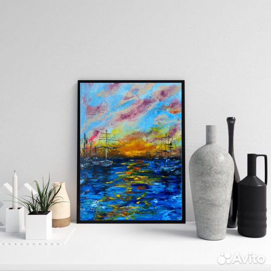 Картина маслом на холсте морской пейзаж объёмная