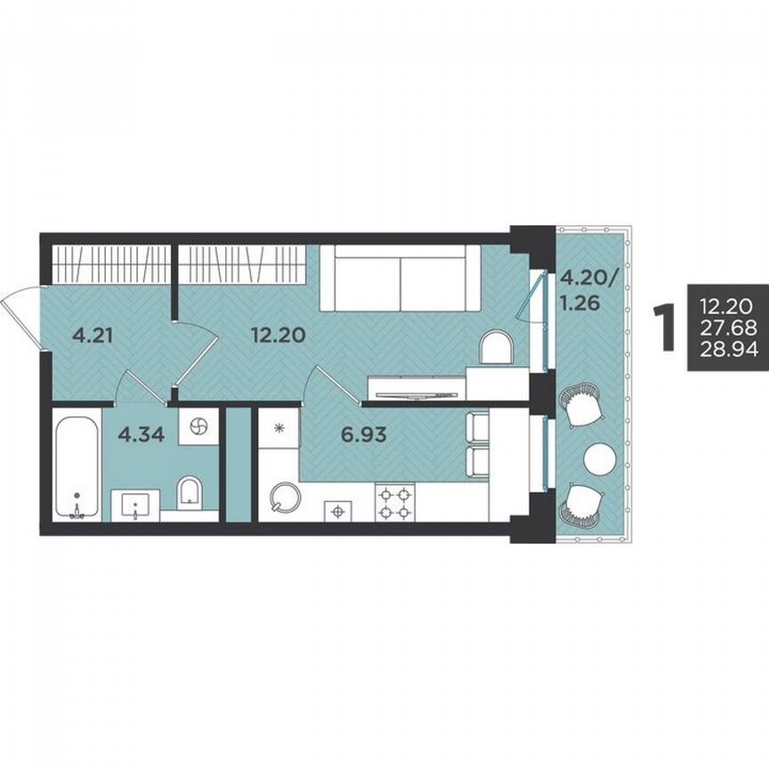 1-к. квартира, 28,9 м², 4/4 эт.