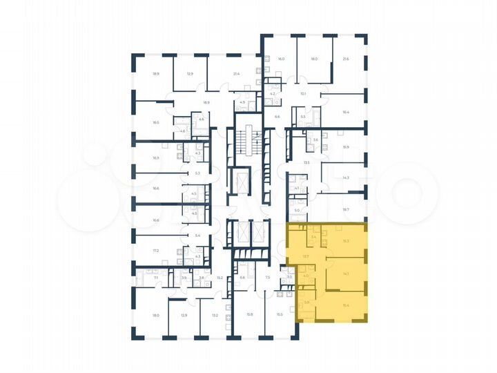 2-к. квартира, 71,6 м², 15/21 эт.