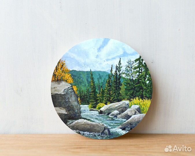 Картина акрилом. Пейзаж с водой. 20 см