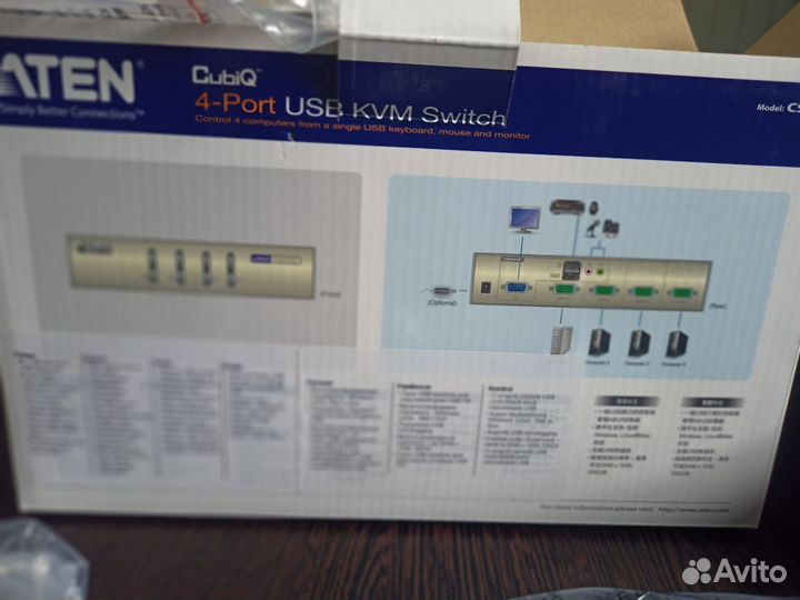 Коммутатор KVM (квм) aten CS74U, 4-пк, VGA