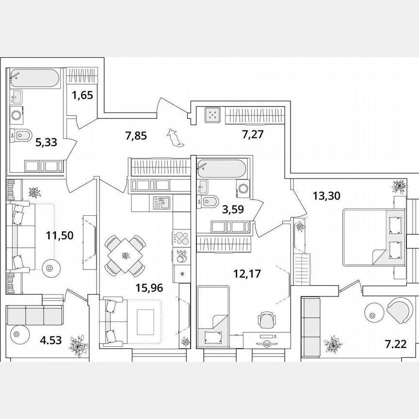 3-к. квартира, 84,5 м², 16/18 эт.
