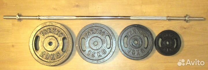 Гриф и блины Torneo 20, 15, 10, 5 кг 30 мм