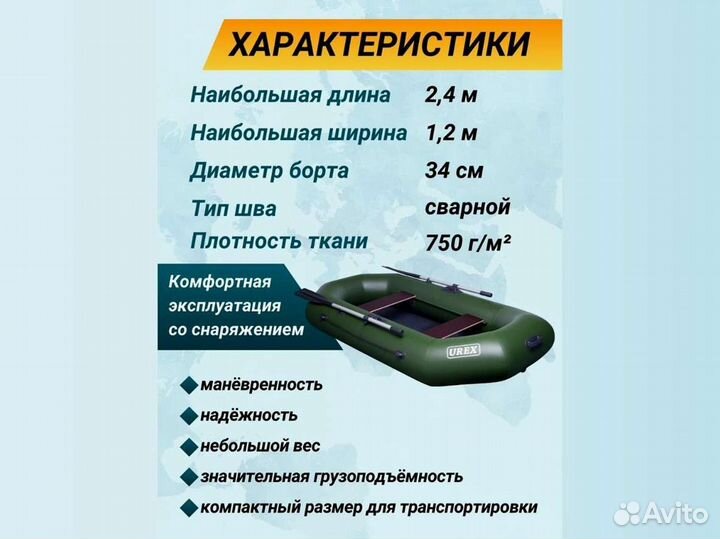 Лодка пвх надувная для рыбалки 240 см urex 240