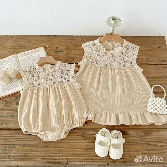 Боди и платье из муслина на девочку 80 90 100 110
