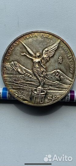 Монета серебро Мексика 2003, 2 унц