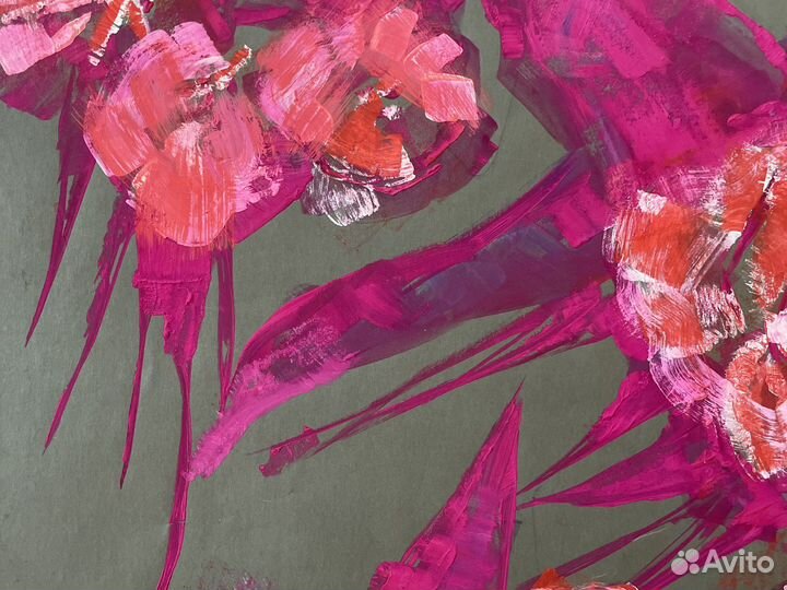 Яркая картина абстракия маслом в интерьер цветы