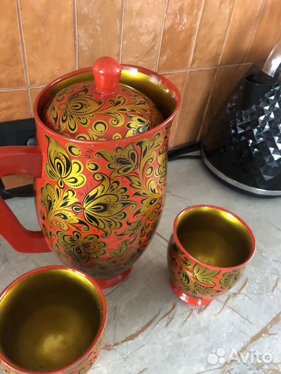 Кувшин и 2 бокала. Хохлома