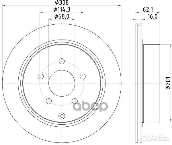 Диск тормозной задний 308x16 5 отв. с покрытием